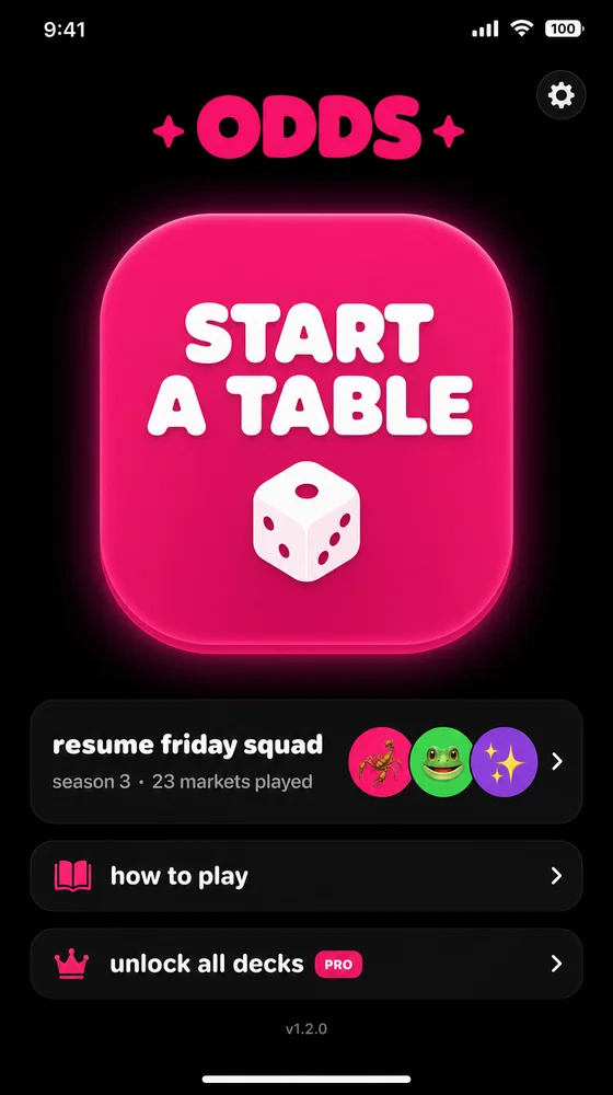 ODDS home screen — start a table