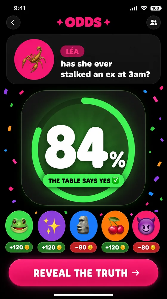 Odds reveal — 84% the table says yes